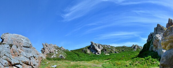 Beautiful view on the rocky coast of the Primel tip at Plougasnou in Brittany. France