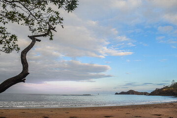 Heavenly peaceful beach in pastel color morning light. Calm pastel sunrise morning with no people