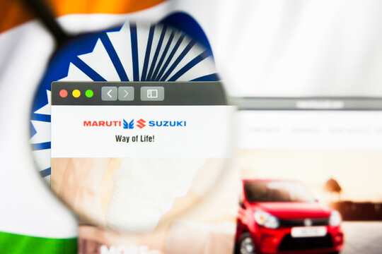 New York, New York State, USA - 21 May 2019: Illustrative Editorial of indian company Maruti Suzuki India website homepage. Maruti Suzuki India logo visible on display screen.