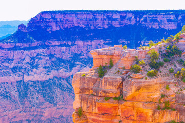Panoramic image of the colorful Sunset on the Grand Canyon in Grand Canyon National Park from the south rim part,Arizona,USA, on a sunny cloudy day with blue or gloden sky