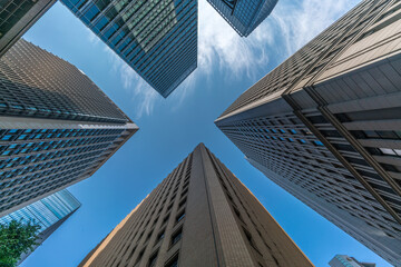 Tokyo Cityscape. Low angle view of skyscraper buildings scenery. Marunouchi district (丸ノ内), Tokyo, Japan
