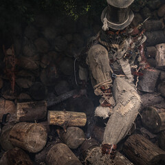 Futuristic character cyborg stalker. Art Photography in steampunk style.