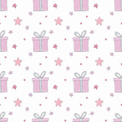 Watercolor seamless pattern with presents and stars