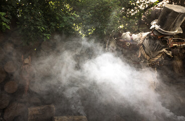 Futuristic character cyborg stalker. Art Photography in steampunk style.