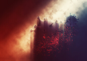 Obraz premium vaccination, destruction, disintegration,Coronavirus COVID-19 . 3d illustration