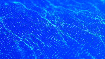 Wave of particles. Wave 3d. Abstract Blue Geometric Background. Big data visualization. Data technology abstract futuristic illustration. 3d rendering.