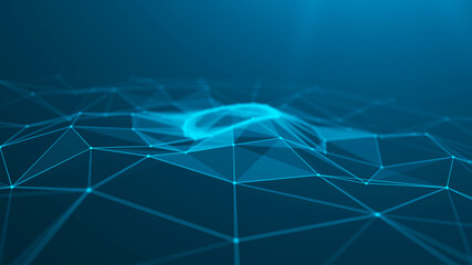 Sound wave. Abstract current wave surface of ring circumferential lines. Data technology illustration. Big data visualization. 3d rendering.