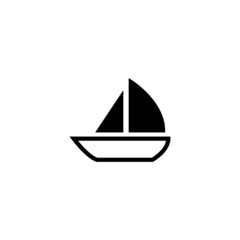 Sailboat icon in black flat glyph, filled style isolated on white background
