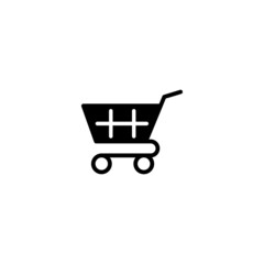 Trolley shopping vector icon in black flat glyph, filled style isolated on white background