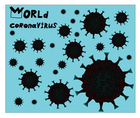 Coronavirus disease, COVID-19. Vector. This known infection is famous worldwide as a flu disease. Can be used as journal and newspaper illustration, for banners and medical materials as a warning.
