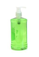 A Bottle of green Dish Washing Liquid, isolated on white background