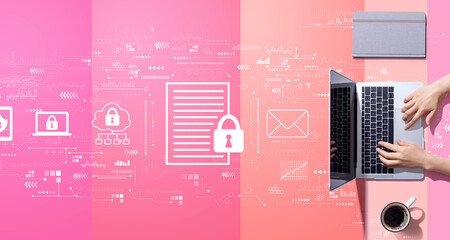 Data protection concept with person working with a laptop