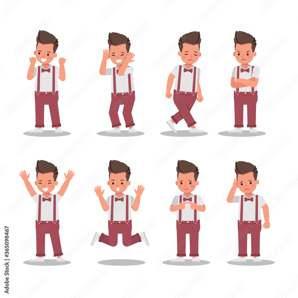 Poster set of children character vector design. presentation in various action with emotions and expression