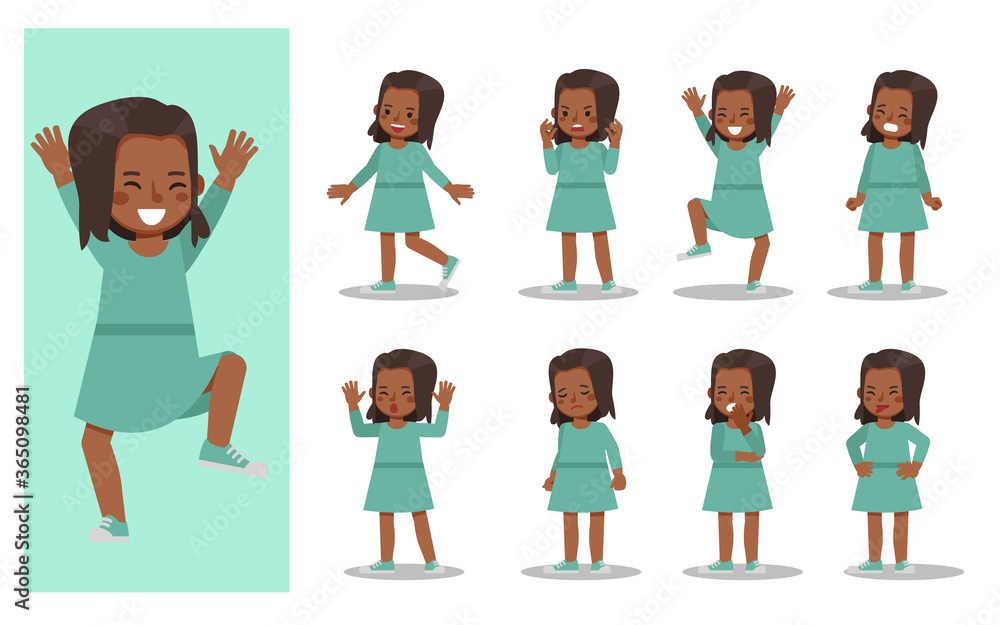 Poster set of children character vector design. presentation in various action with emotions and expression