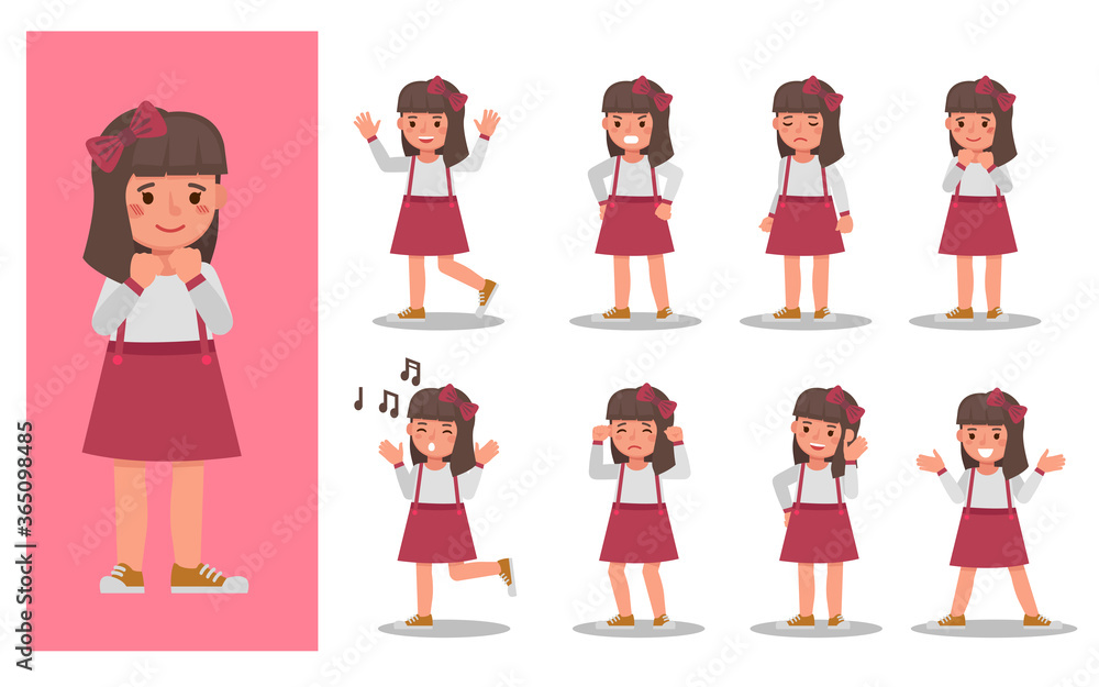 Poster set of children character vector design. presentation in various action with emotions and expression