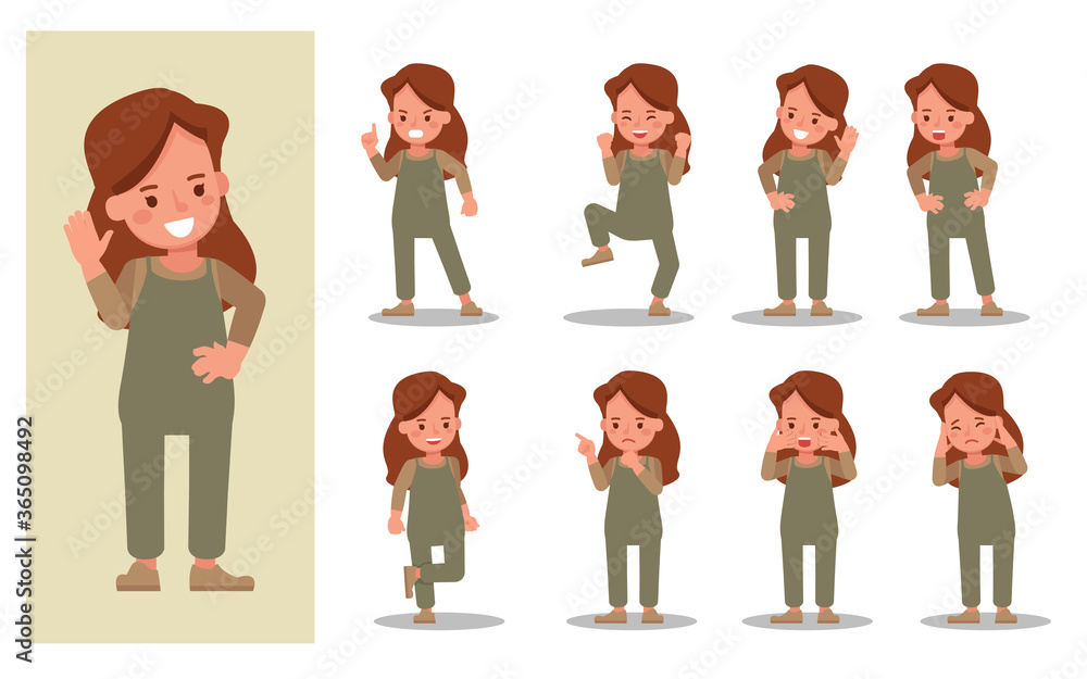 Poster set of children character vector design. presentation in various action with emotions and expression