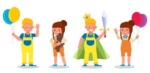 Set of children character vector design. Presentation in various action with emotions.