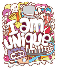 Fototapeta premium I am unique typography with doodle art