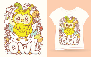 Hand drawn owl doodle art for t shirt