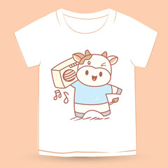 Hand drawn cute cow for t shirt