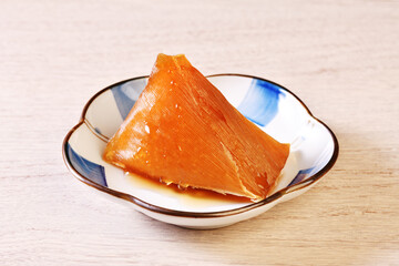Alkaline rice dumpling on a plate