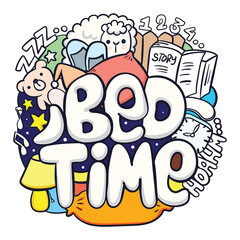Bed time typography with cute doodle background