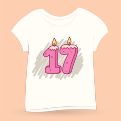 17th birthday doodle candles hand drawn for t shirt