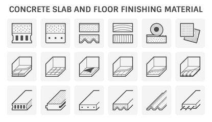 Concrete slab and floor finishing material vector icon set design on white background.