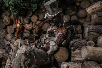 Futuristic character cyborg stalker. Art Photography in steampunk style.