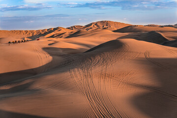 Fototapeta na wymiar sand dunes in the ica desert named huacachina