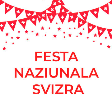 Swiss National Day hand lettering in Romansh. Switzerland holiday typography poster. Easy to edit vector template for banner, flyer, sticker, shirt, greeting card, postcard, etc