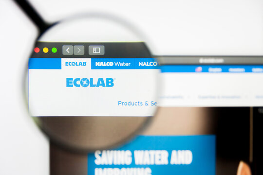 Los Angeles, California, USA - 8 April 2019: Illustrative Editorial of Ecolab website homepage. Ecolab logo visible on display screen.