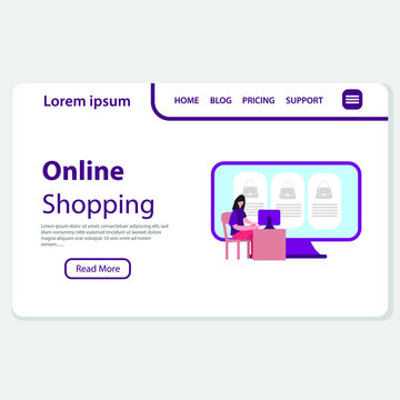 Modern flat design online shopping landing page. This design can be used for websites, landing pages, UI, mobile applications, posters, banners
