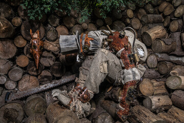 Futuristic character cyborg stalker. Art Photography in steampunk style.