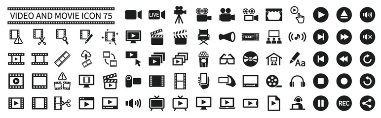 Video and movie related icons set 75
