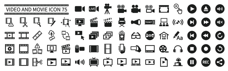 Video and movie related icons set 75 - obrazy, fototapety, plakaty