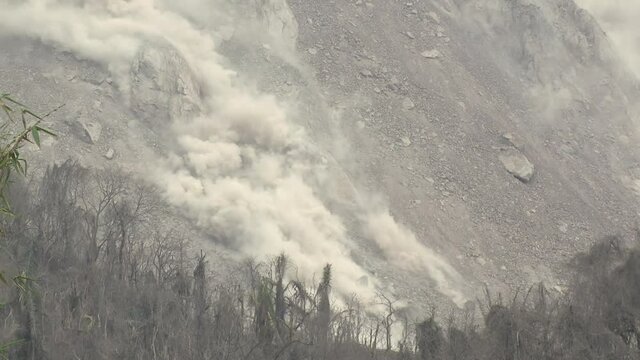 Large Boulders Fall Down Side Of Volcano Lava Dome Shaking From Earthquakes - Palu