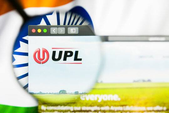 New York, New York State, USA - 21 May 2019: Illustrative Editorial of indian company UPL website homepage. UPL logo visible on display screen.