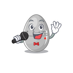 cartoon character of egg kitchen timer sing a song with a microphone
