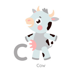 Vector alphabet letter C cow illustration