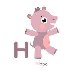 Vector alphabet letter H hippo illustration