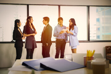 Obraz premium Business people talking and discussing in meeting room, Executives or professional officer group brainstorming with team coworker