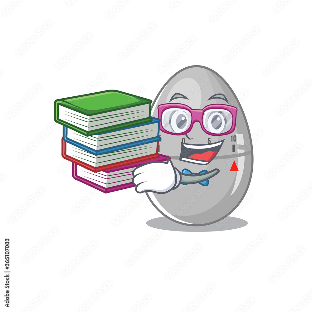 Canvas Prints A diligent student in egg kitchen timer mascot design concept read many books