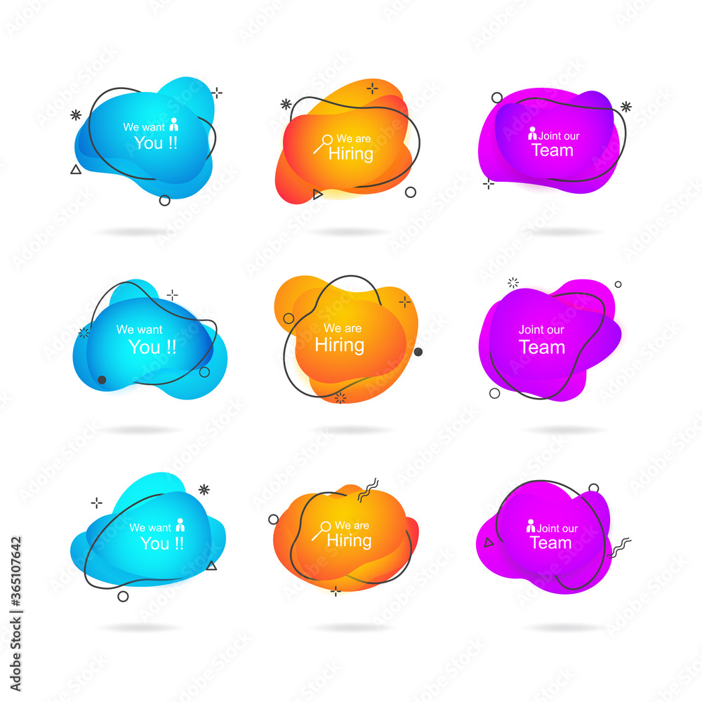 Poster modern abstract banner with we are hiring word vector illustration . fluid gradient geometric for mi
