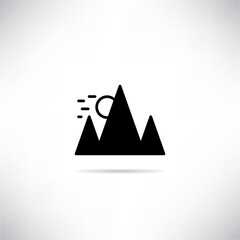 mountain and sun icon with shadow on gray background vector