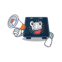 Mascot design of kitchen timer announcing new products on a megaphone
