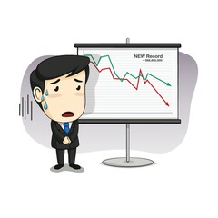 businessman sweating with graph chart