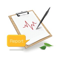 clipboard with medical report and speech bubble