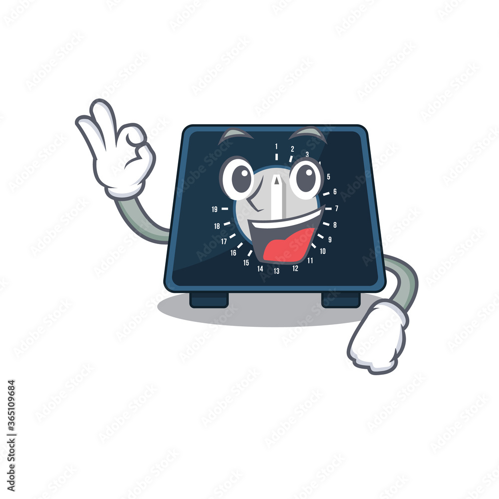 Wall mural Kitchen timer mascot design style showing Okay gesture finger