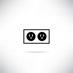 socket plug icon with shadow on gray background vector